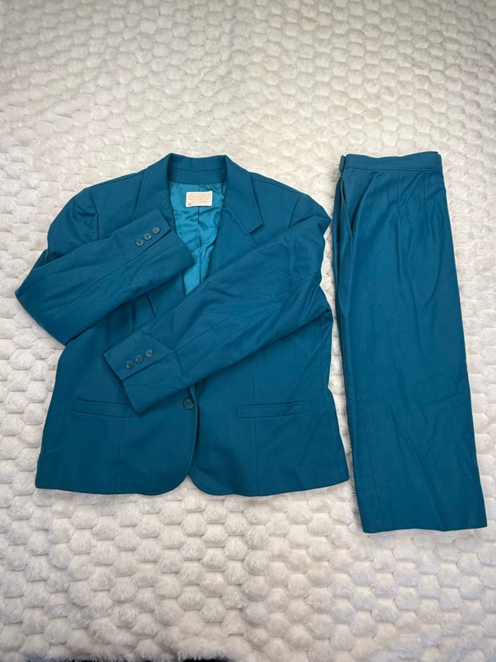 Vintage Pendleton Wool Skirt Suit Set Teal Blue Size 18 Tall Made in USA